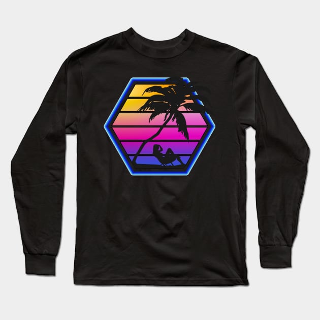 Synthwave Retro Beachside Silhouette Long Sleeve T-Shirt by Brobocop